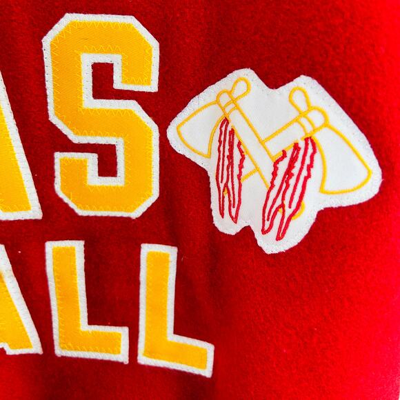 Custom Holloway Wool Red Yellow Varsity Protest Statement Jacket Leather Sleeves - Picture 5 of 11